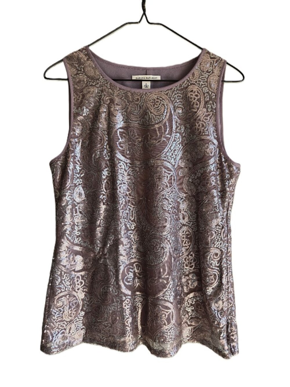 BANANA REPUBLIC Like New Gold Sequin Floral Pattern Scoop Neck Tank Top Size 6